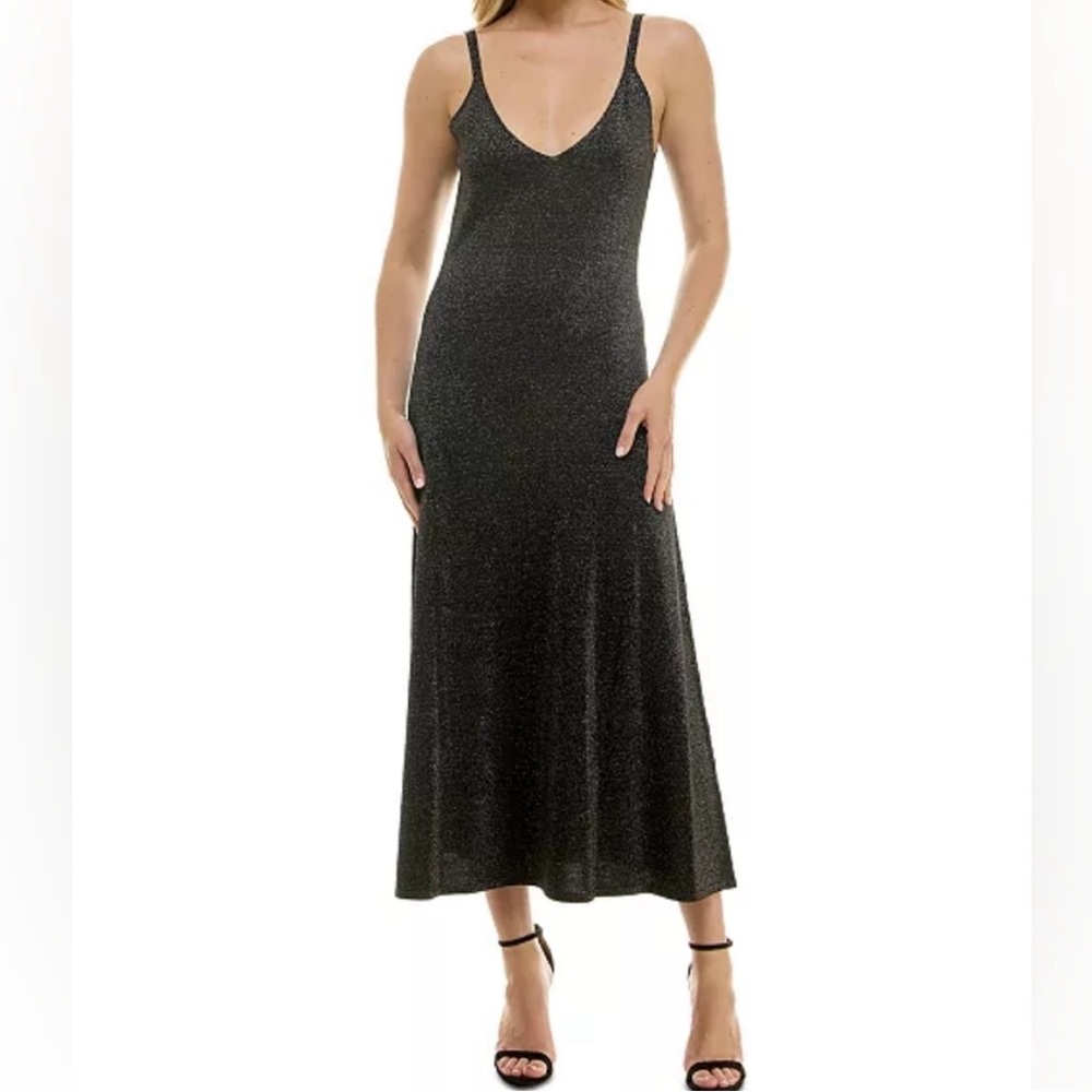 Taylor 2pc Long Dress Set Metallic Evening Ribbed Knit  & Cardigan Sweater • NWT